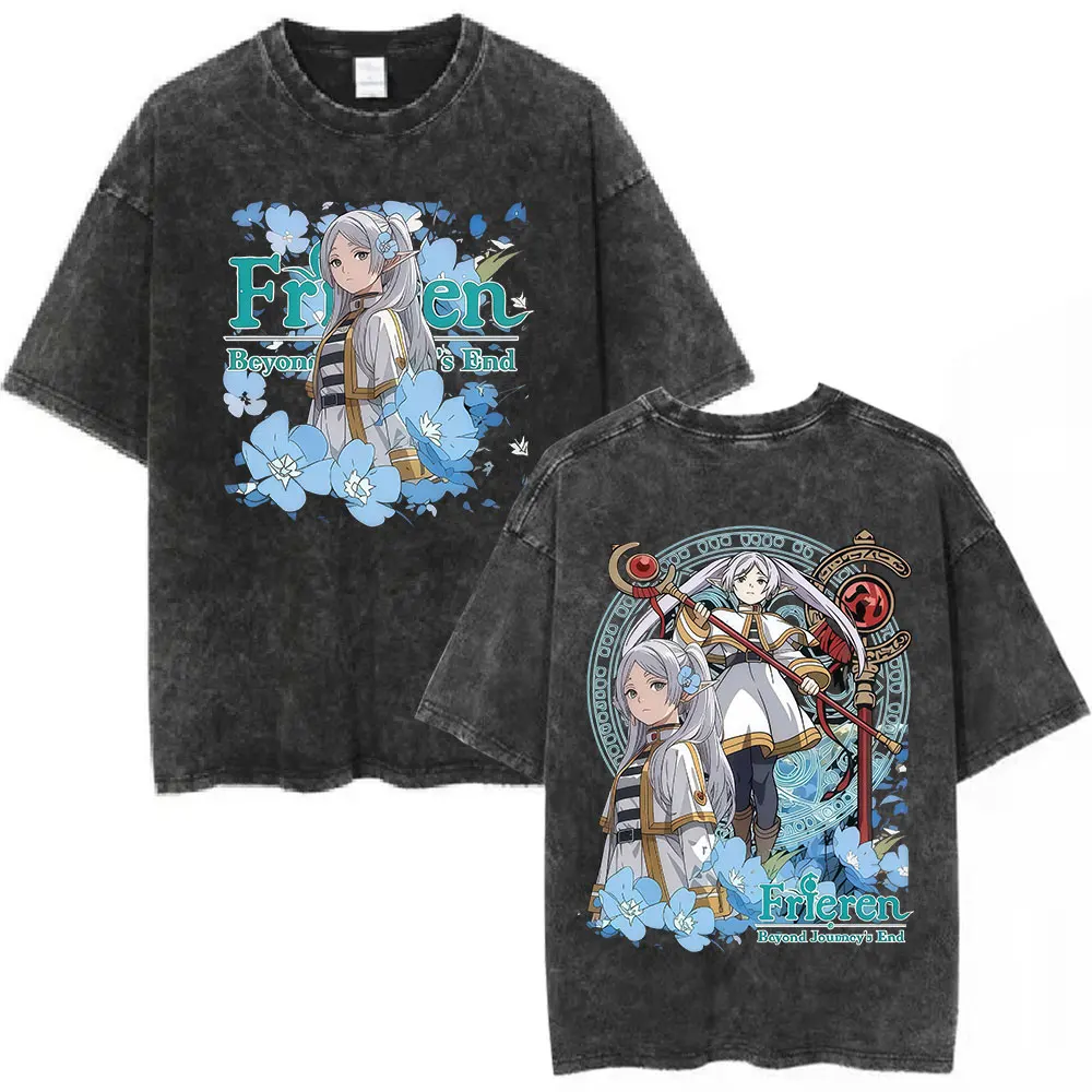 Vintage Frieren Beyond Journey's End Anime Casual Style Damen T-Shirt Unisex Tee Top Herren Baumwoll-Kurzarm-Shirt gewaschen – Detail 19