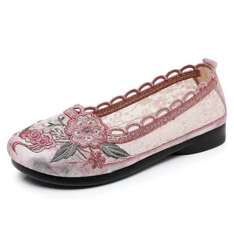 

Women Embroidered Flat sole Cloth Shoes Spring Summer New Soft Sole Shallow Slip On Ethnic Style Lightweight Elderly Shoes