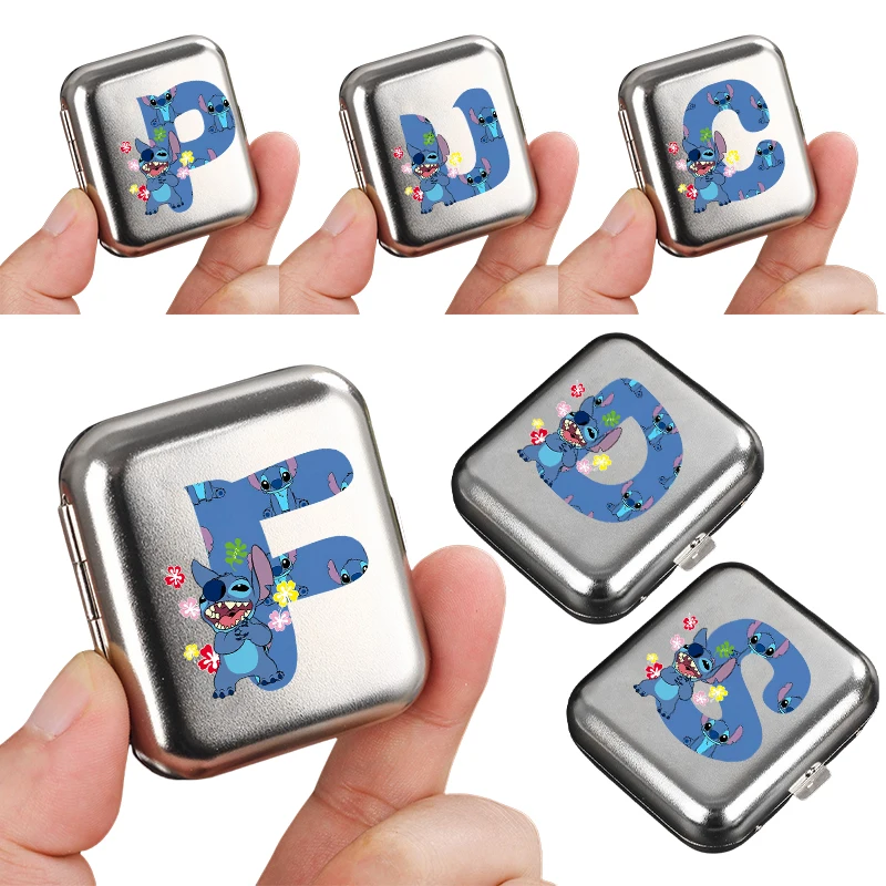 

Anime Stitch Pocket Mini Ashtray with Lockable Lid A-Z Letter Cartoon Couples Car Outdoor Metal Ash Tray Smoking Tool Portable