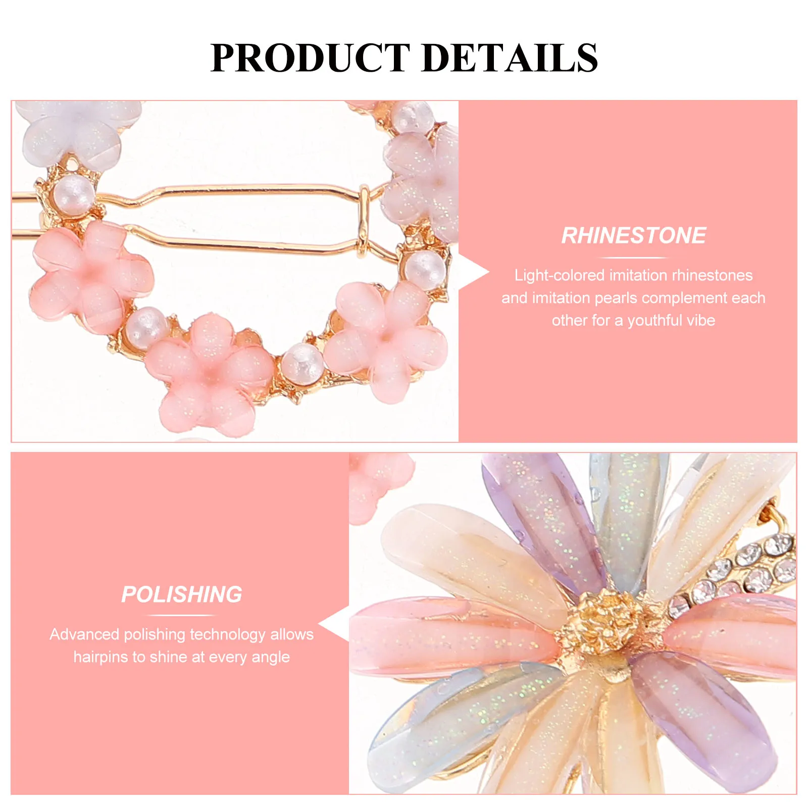 

4pcs Flower Hair Clips Decorative Floral Hairpins Crystal Metal Barrettes For Women Girls Hair Accessories Party Wedding Prom