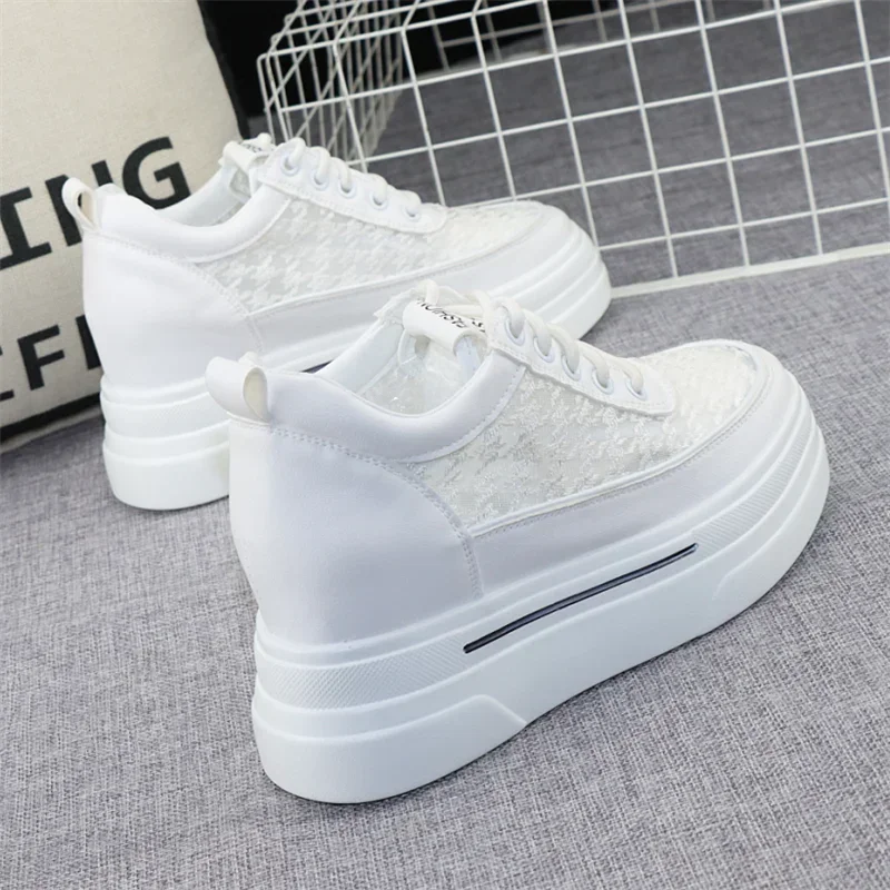 Height Increase 8cm Women's Shoes Korean Version Summer Mesh Breathable White Shoes Thick-soled Muffin Casual Shoes Mesh Sneaker