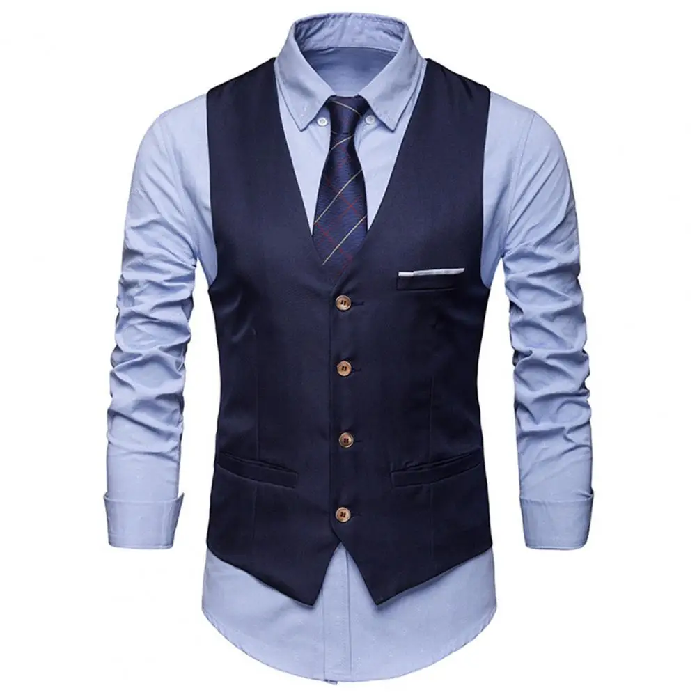 Chaleco de negocios con bolsillos para hombre, traje de tira blanca extraíble, chaleco clásico de Color sólido, ropa de trabajo de un solo pecho