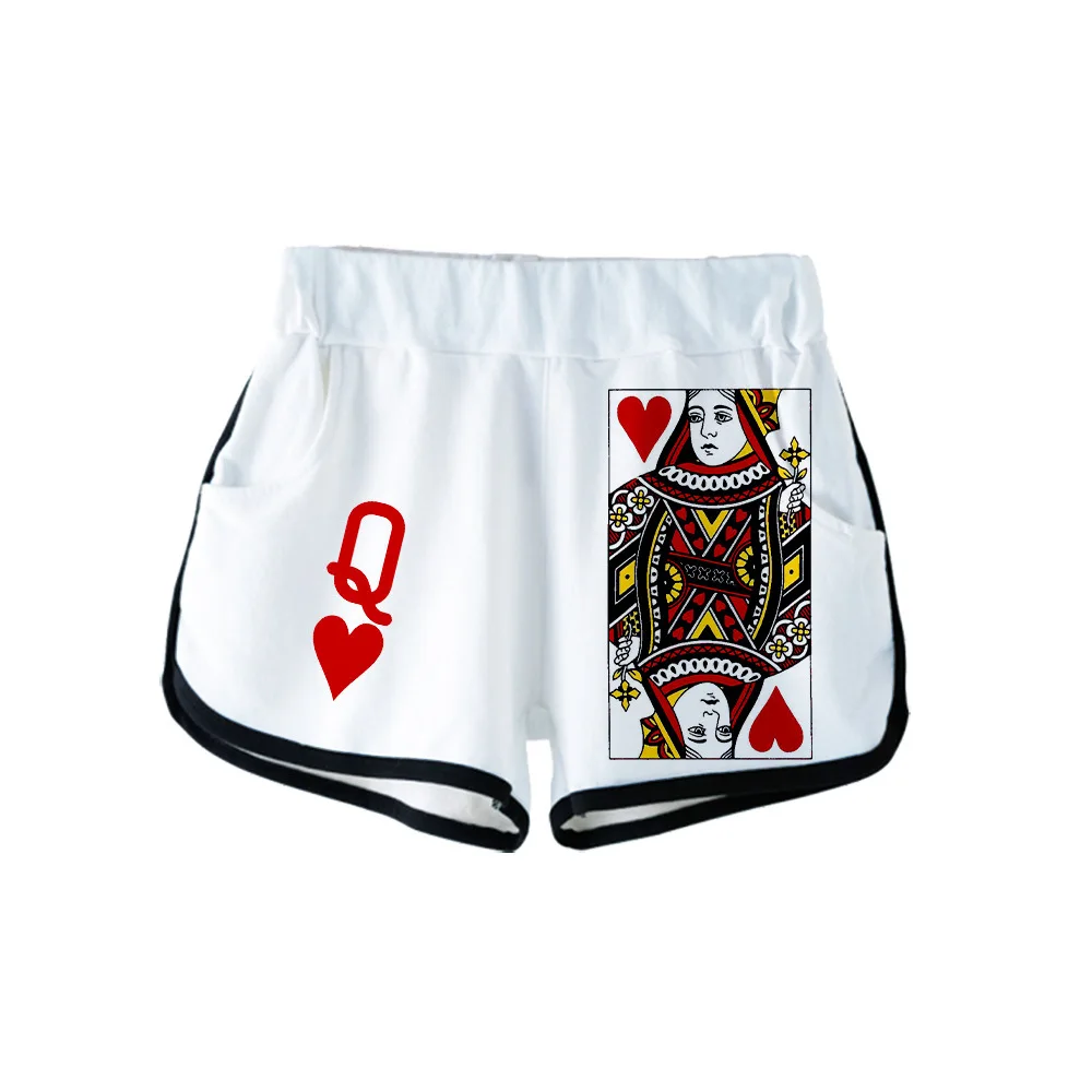 เล่นไพ่โป๊กเกอร์K Q Jพิมพ์กางเกงขาสั้นฤดูใบไม้ผลิฤดูร้อนเกาหลีFitting Slimสั้นกางเกงStreetwearกางเกงขาสั้นสําหรับสตรี