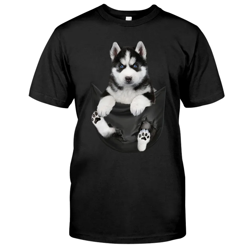 CLOOCL Cotton T-Shirt Fashion Black and White Husky Printed Pocket TShirt Men Women Casual TShirt Hip Hop Tops Funny Cotton Tees