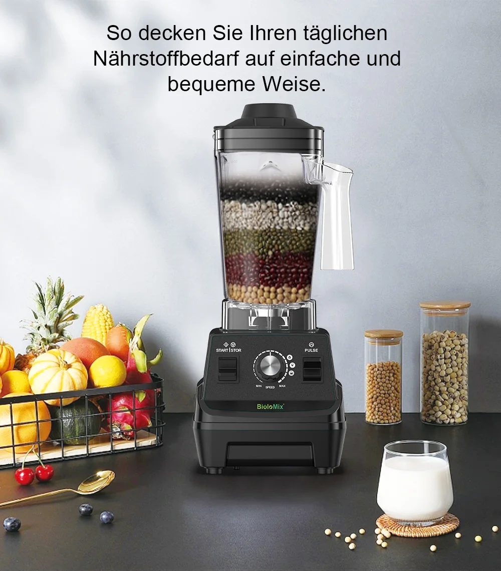 BioloMix Mini Pro Mixer, 1800 W Motor, 1,8 l Hauptglas, 0,6 l tragbarer Becher, BPA-frei, robuster Entsafter, Smoothie-Maker und Mühle – Detail 3