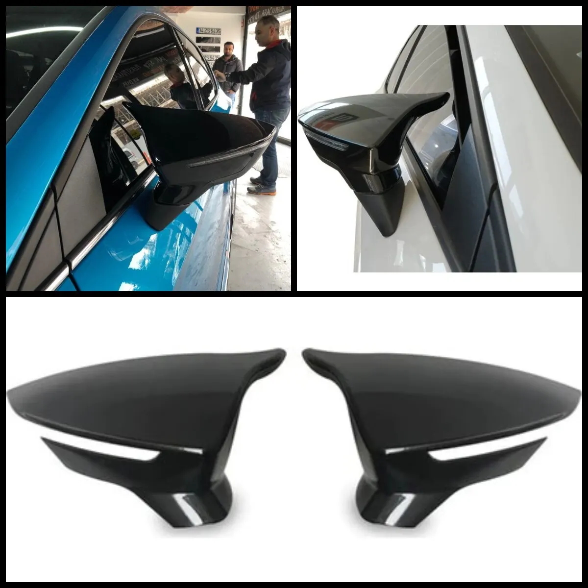 

2 PCs high quality ABS plastic bat style mirror covers Rear View cover piano black for Seat Leon MK3 MK3.5 2013-2019