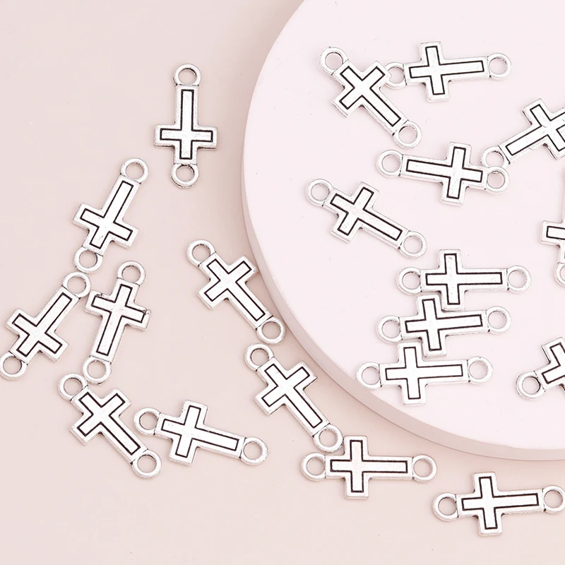 Leslie 30 Stück 23*10mm Antik Silber Farbe Kreuz Charms Anhänger Anschlüsse für DIY Schmuckherstellung Armband Halskette Schmuck – Detail 3