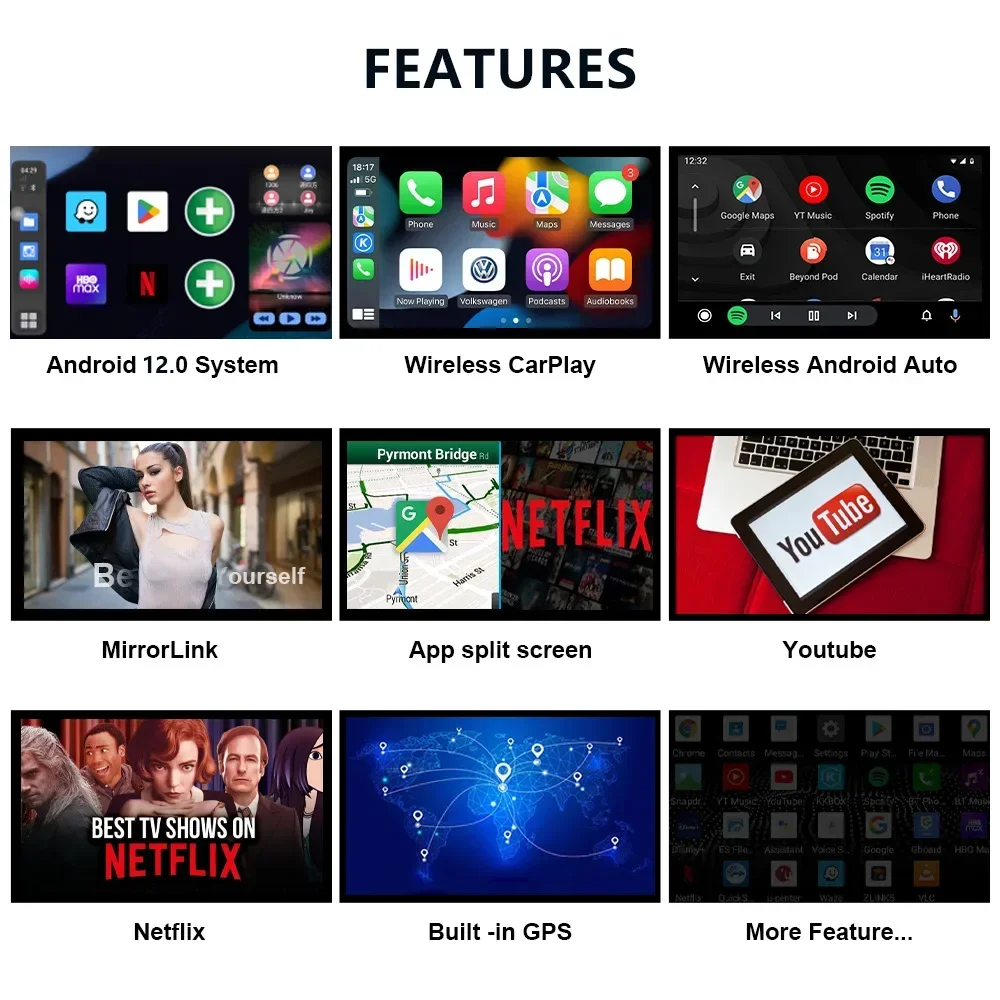 Caixa Ai Inteligente CarPlay sem fio, Android 13, Adaptador Automático para Netflix, Sistemas Inteligentes do Carro do YouTube