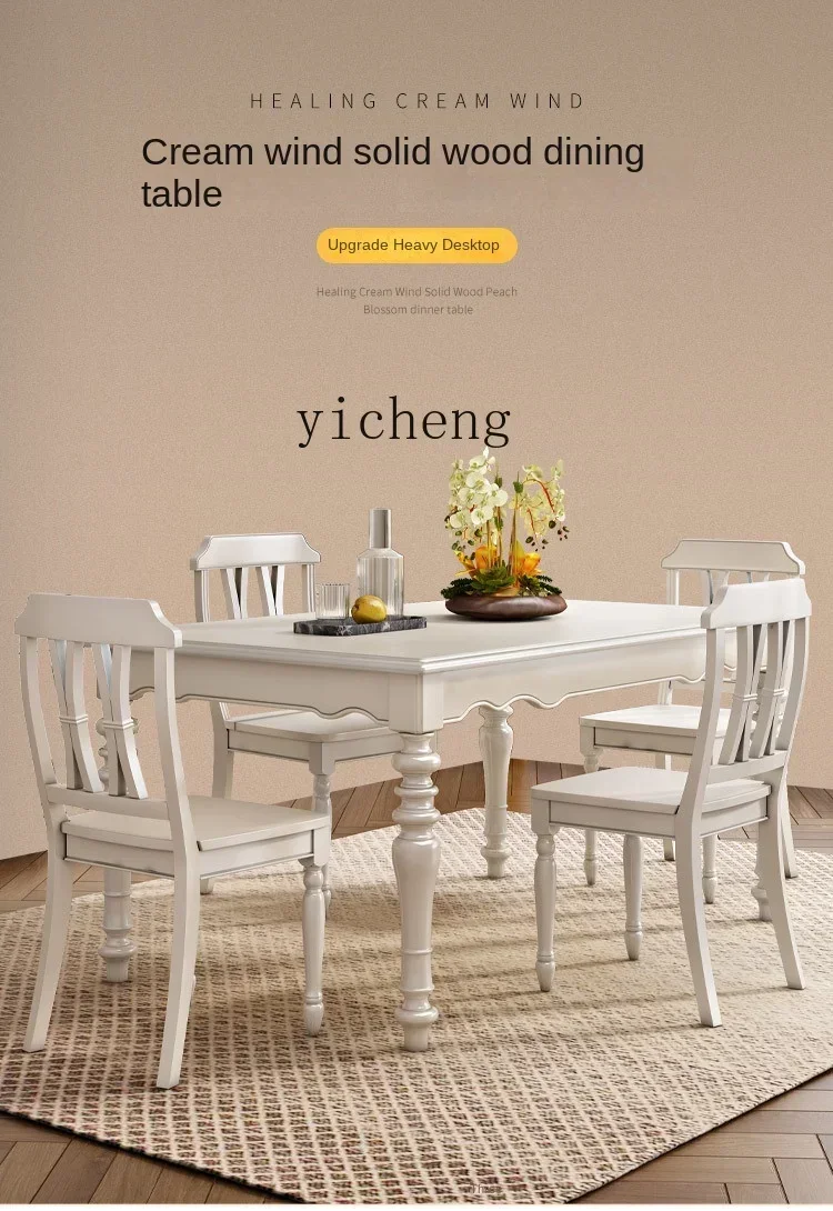 white solid wood dining table and chair combination simple small apartment old log rectangular household dining table