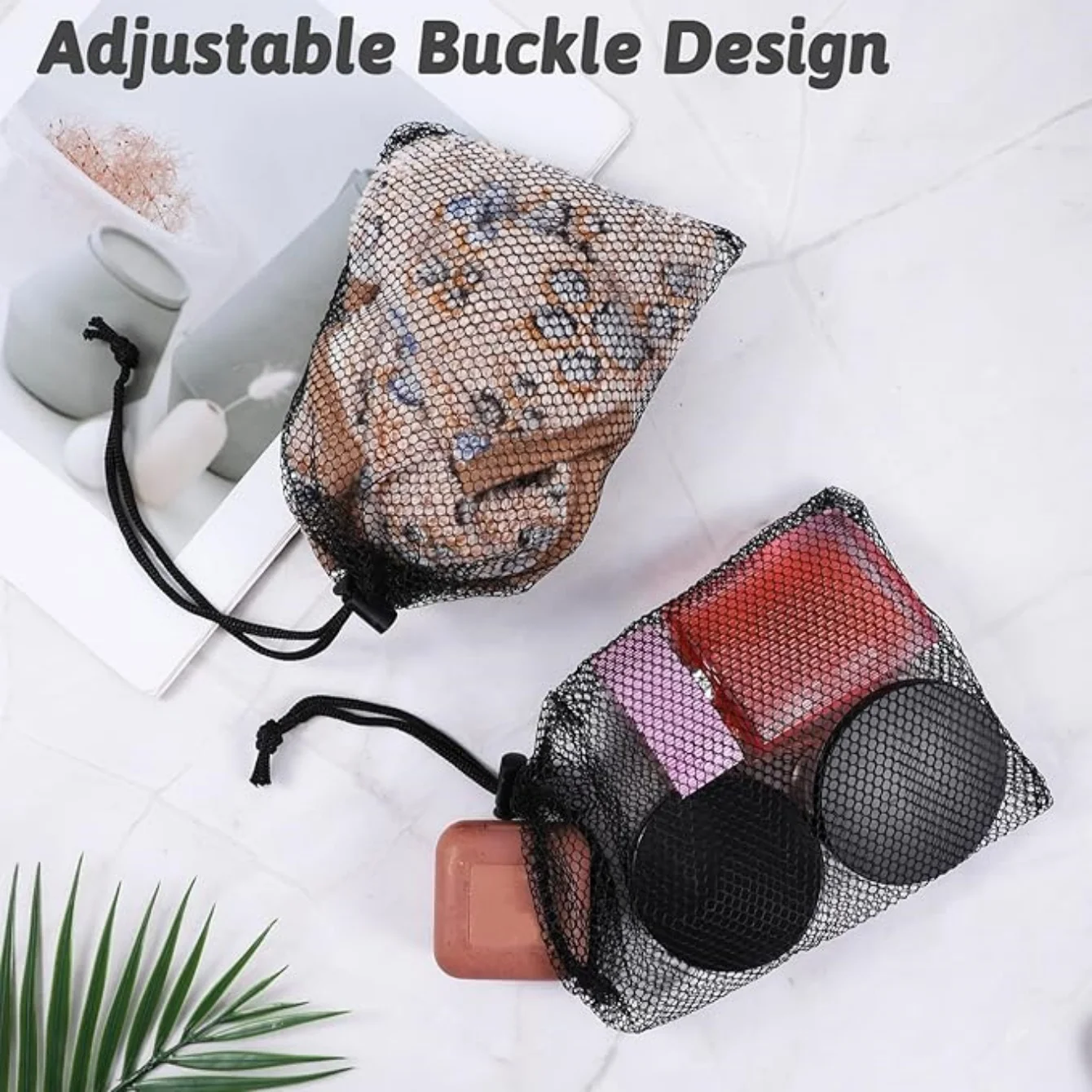 Schwarze Netztaschen mit Kordelzug, kleine Netztaschen für Sport, Schwimmen und Ballaufbewahrung – einfach zu straffen und anzupassen für Reisen – Detail 2