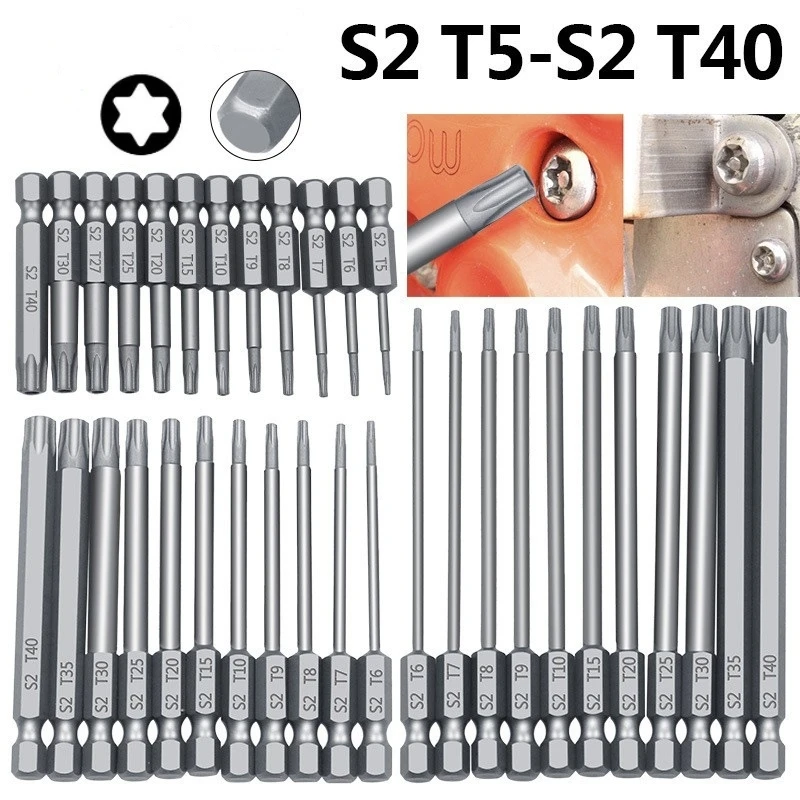 11 Pz 12 Pz Set di punte di sicurezza Cacciavite a prova di manomissione Punta da trapano Punte per cacciavite Torx Testa piatta 1/4 Punte per cacciavite esagonale TORX Set T8