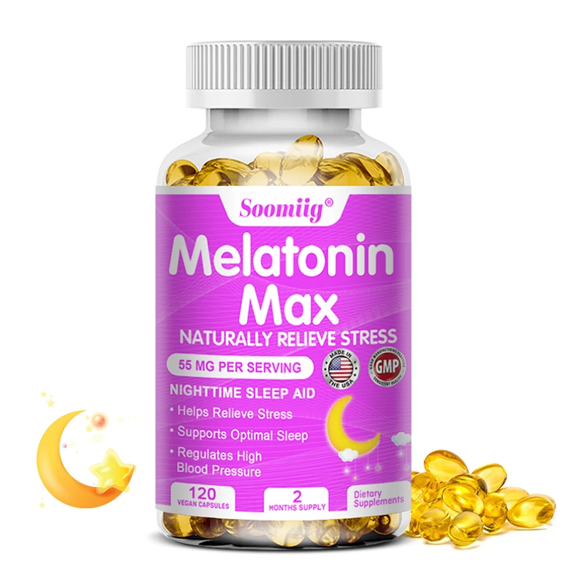 

55 Mg Melatonin Capsules Relieve Anxiety and Stress Helps with Deep Sleep Helps with Insomnia Helps with Falling Asleep