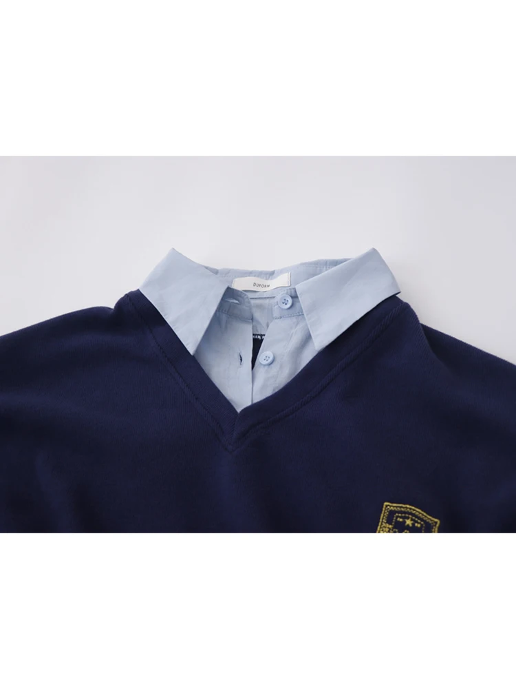 2025 Herbst Winter Frauen gefälschte zwei Stücke Pullover japanische Y2k Hoodie Adrette Sweatshirts Stickerei Langarm 2000er Jahre