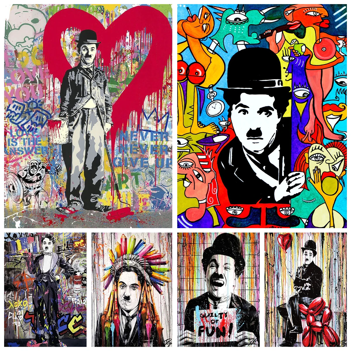 New Graffiti style Charlie Chaplin 5D Diamond Painting Popular Mosaic murals DIY Diamond Embroidery Home Wall Decor Gift