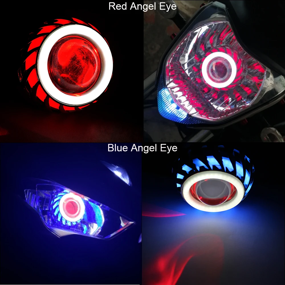 Motorcycle Headlight Motorbike 1000LM Moto Spotlights LED Projector Lens Dual Halo Angel Devil Eye Motorcycle Motos Accessories