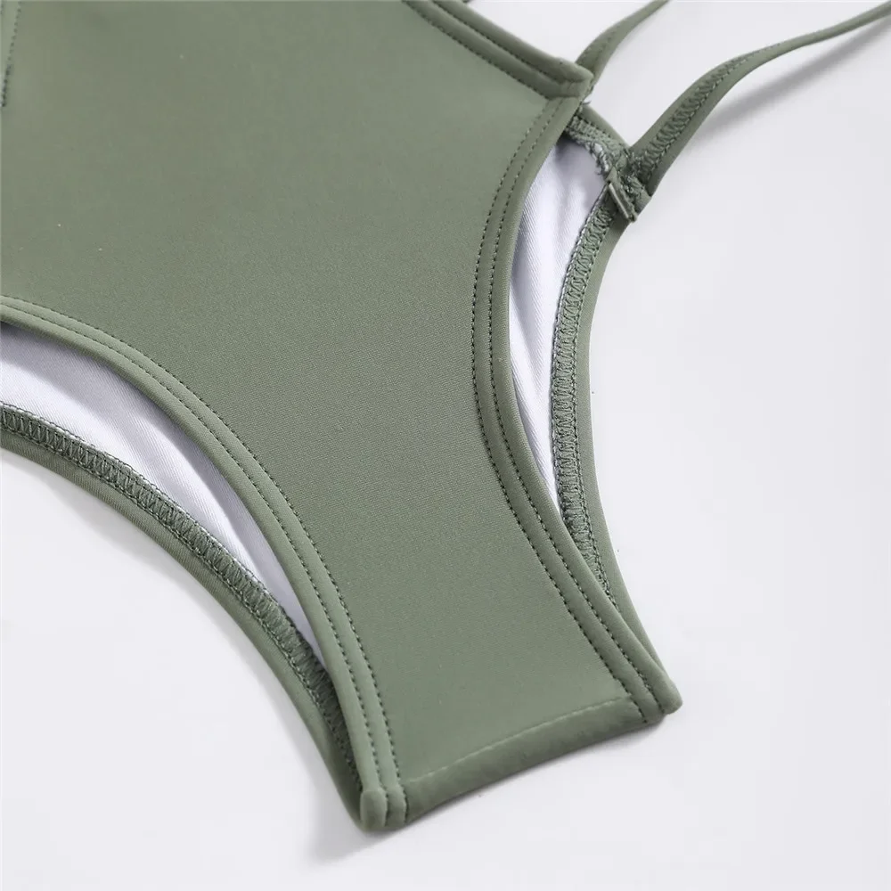 Steel Ring String Swimwear Halter Triangle Thong Micro Bikini Set Sexy Swimsuit Women 2025 Hollow Out Bathing Suit Green Bikinis