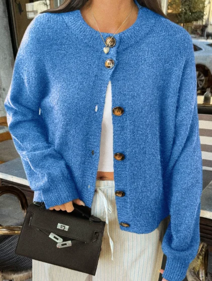 Women's Short Cardigan Autumn And Winter Round Neck Solid Color Stretch Round Neck Elegant Sweater Women Fashionable Casual Top