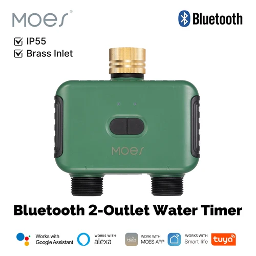 MOES Tuya-temporizador de agua con Bluetooth, válvula de 2 salidas, filtro de aspersor, lavadora, Control inteligente por aplicación, controlador programable automático, retardo de lluvia