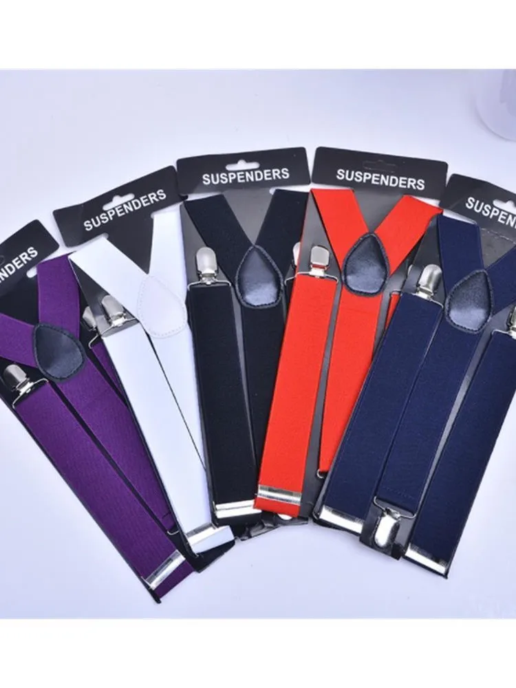 Effen kleur elastische lederen bretels bretels mannen vrouwen zwart blauw rood verstelbare bandjes voor bruiloft pak rok accessoires cadeau - afbeelding 2
