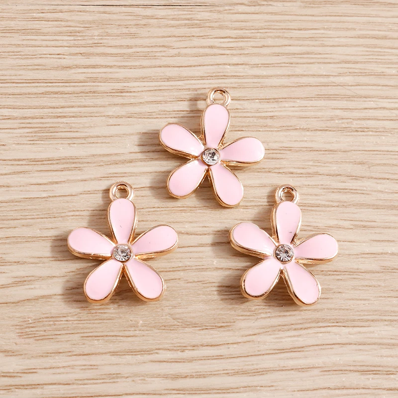 10 Stück 18x20mm Niedliche Emaille-Blumen-Anhänger für Schmuckherstellung, Ohrhänger, Halsketten, Armbänder, DIY-Bastelzubehör – Detail 3