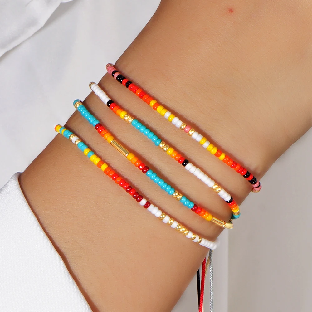 1pc Colorful Miyuki Tiny Simple String Red Blue White Dainty Handmade Beaded Bracelet 2024 Fashion Style Holiday PulseraGift