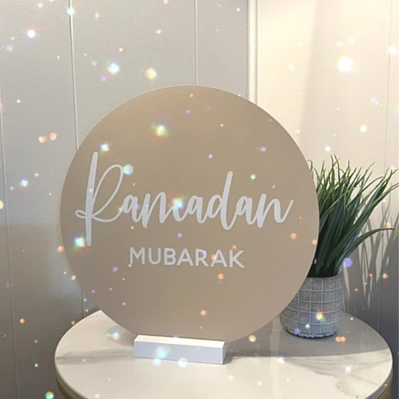 

2025 Ramadan Mubarak round Wood Sign set for Mubarak Ramadan Decoration Room Home Decor Islamic Muslim Gift Eid Al-Adha Iftar