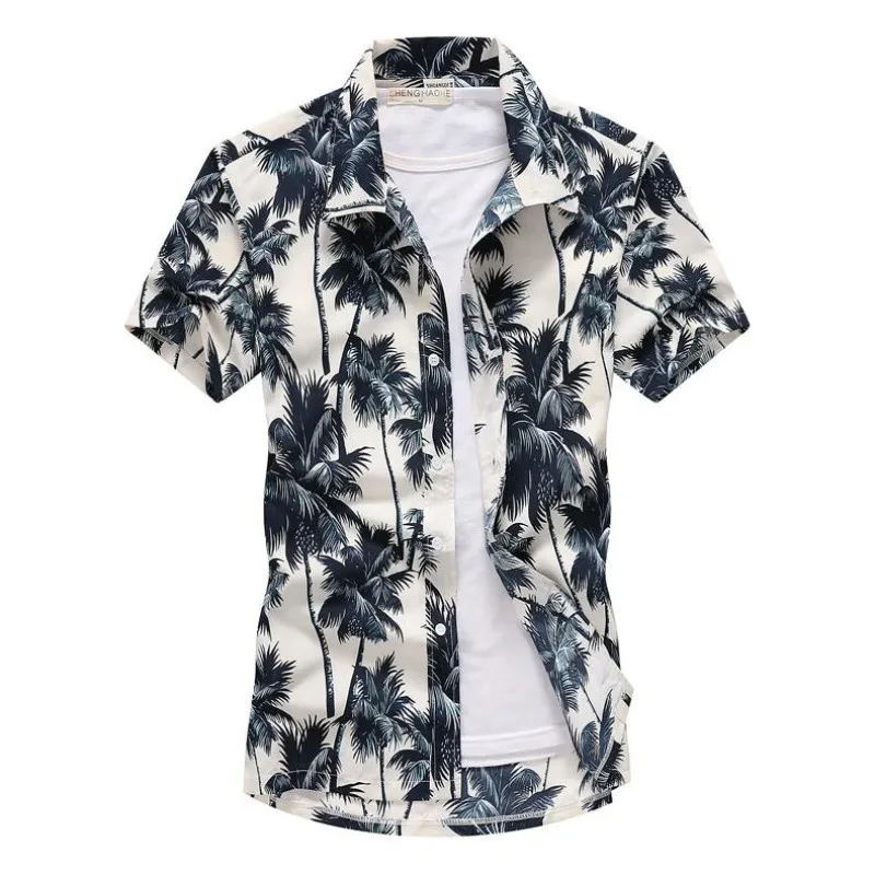 Camisas hawaianas de manga corta para hombre, camisas con cuello informal, botones, estampado de árbol de coco, ropa Vintage de moda Floral para