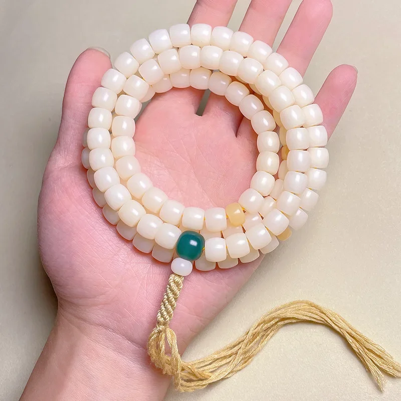 8*9mm Natural White Bodhi Mala 108 Beads Tassel Necklace Rosary Men and Women Meditation Yoga Prayer Bracelet Buddhism Jewelry