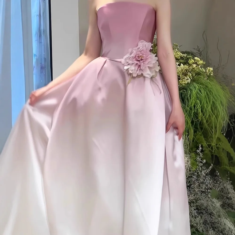 French Strapless Evening Dress Elegant Gradient Color Light Luxury Wedding Dresses 3D Decal Bridal Engagement Banquet Gown