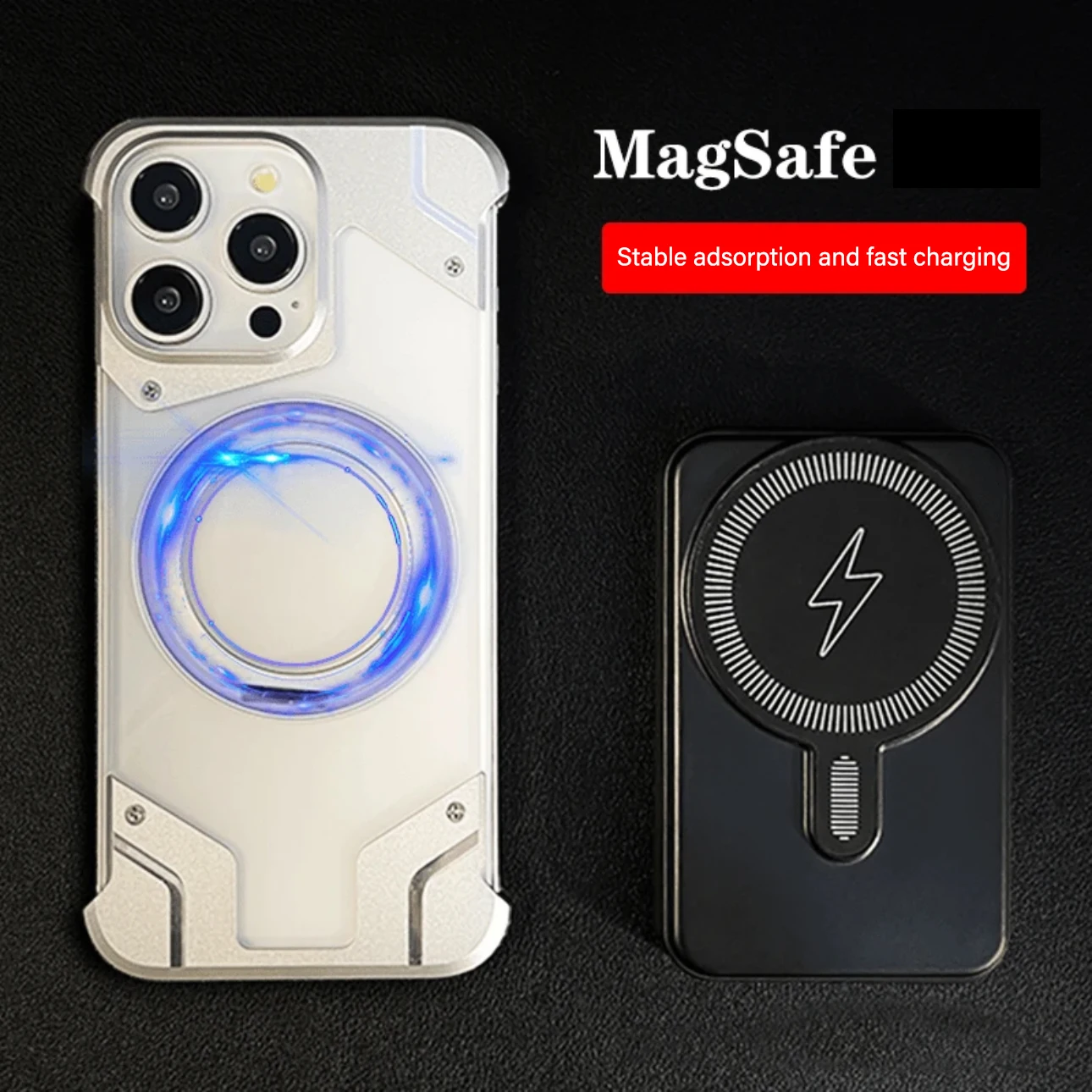 Magnetic Aluminum Alloy Rimless Phone Case For iPhone 14 13 15 Pro Max With Mag Ring Stand Transparent Acrylic Shockproof Cover