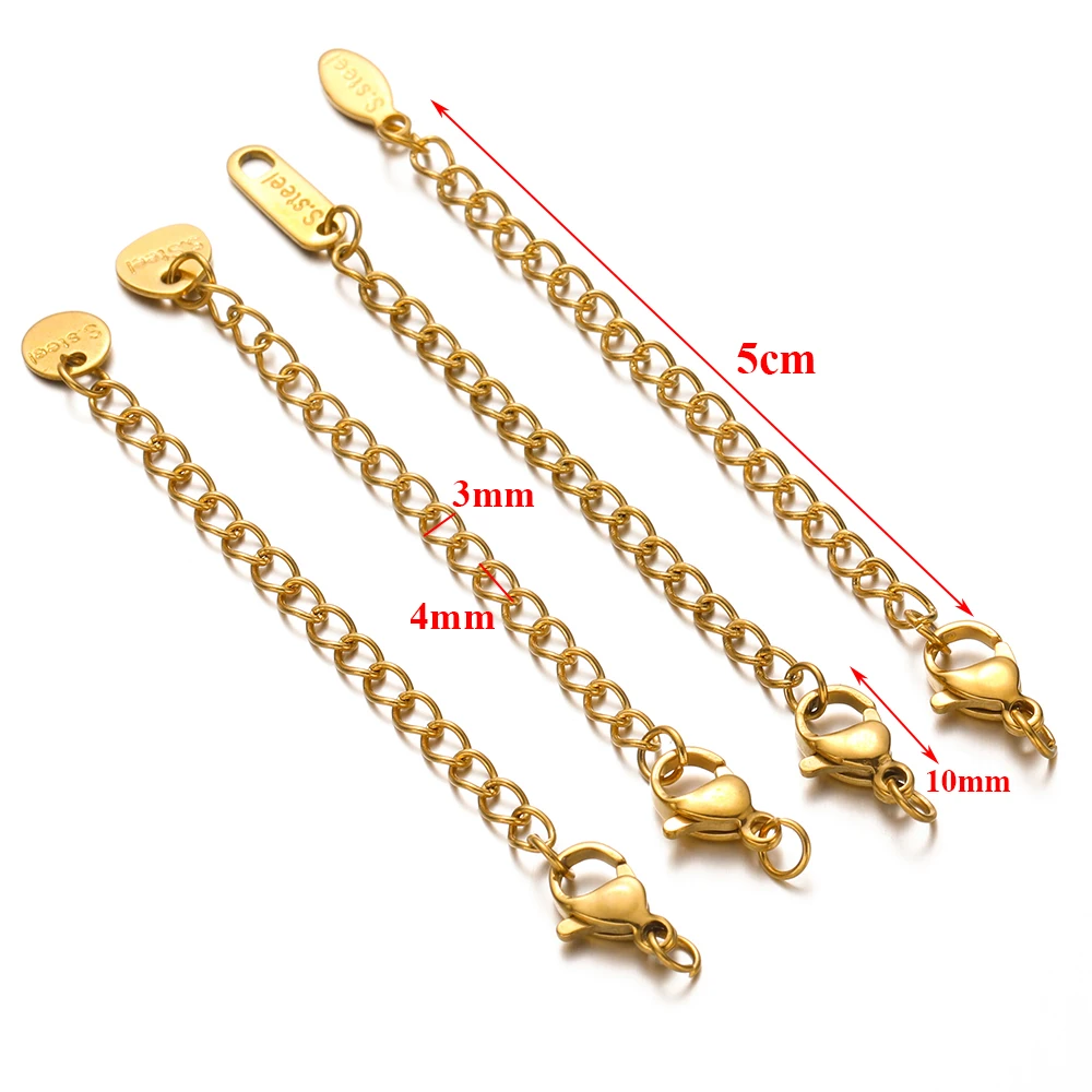 10 Stück Edelstahl-Karabinerverschlüsse 5cm Verlängerungsketten für DIY-Schmuckherstellung Armbänder Halsketten Verbinder – Detail 3