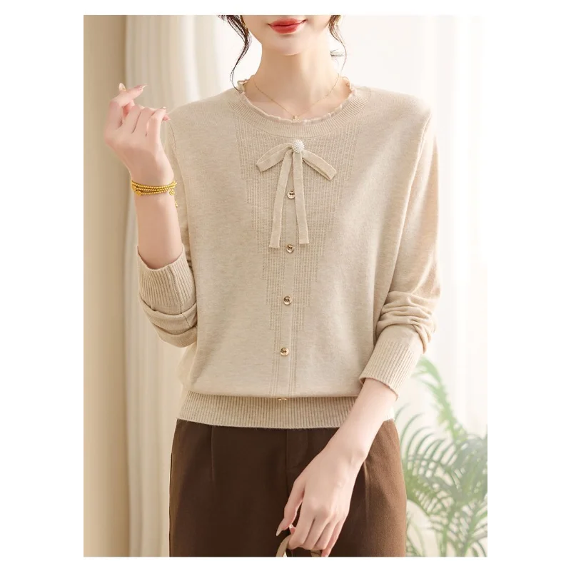 Base girocollo Nuovo maglione lavorato a maglia cinese Top pullover a maniche lunghe tinta unita allentato