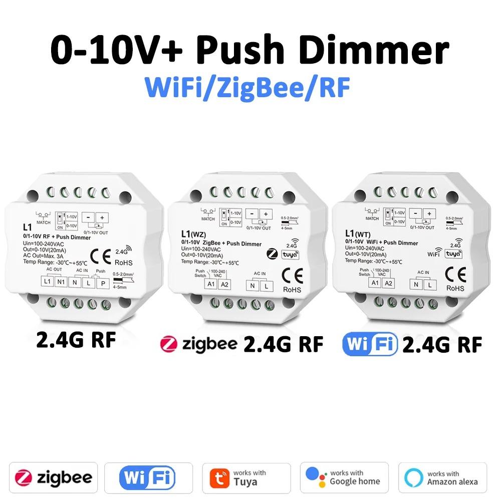 0/1-10V Tuya Smart WiFi Zigbee 2.4G RF LED Dimmer Single Color Controller Push Dimmer L1 L1(WT) L1(WZ) Smart Life APP Control