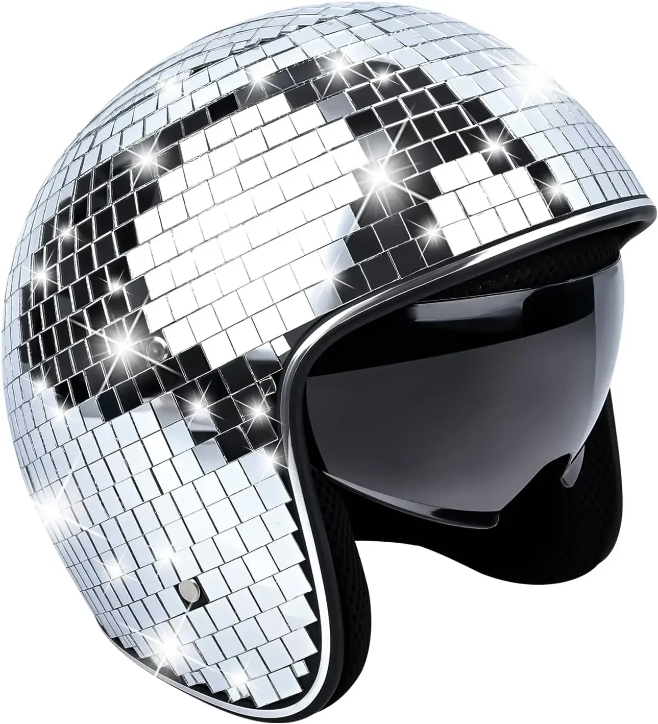 Disco Helmet with Retractable Visor Glitter Mirror Glass Punk Costume Hat for Bar DJ Club Party