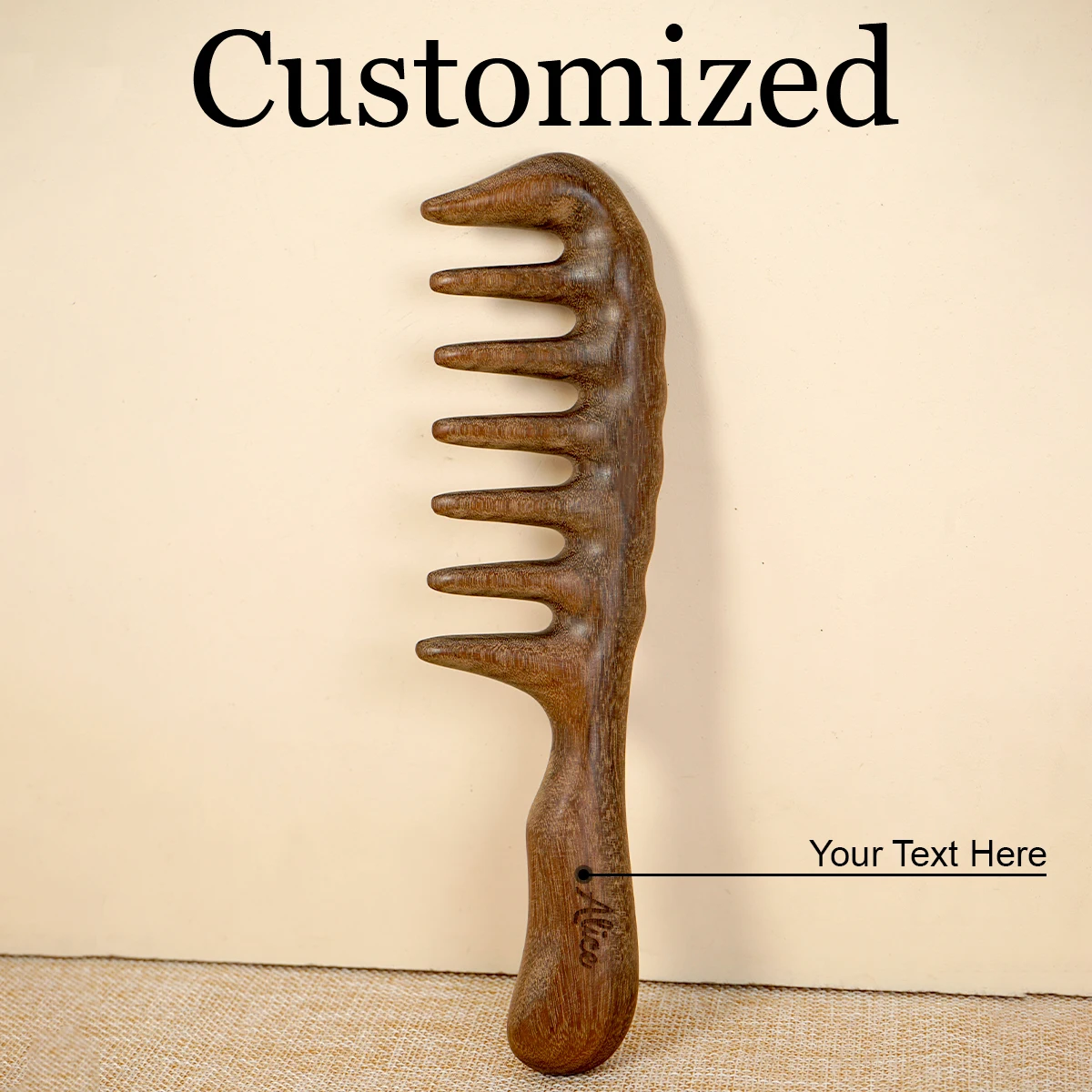 

1pc Customized Logo Natural Sandalwood Comb Wide Tooth Anti-Static Head Scalp Scraping Massage Wooden Comb Airbag Hairbrush