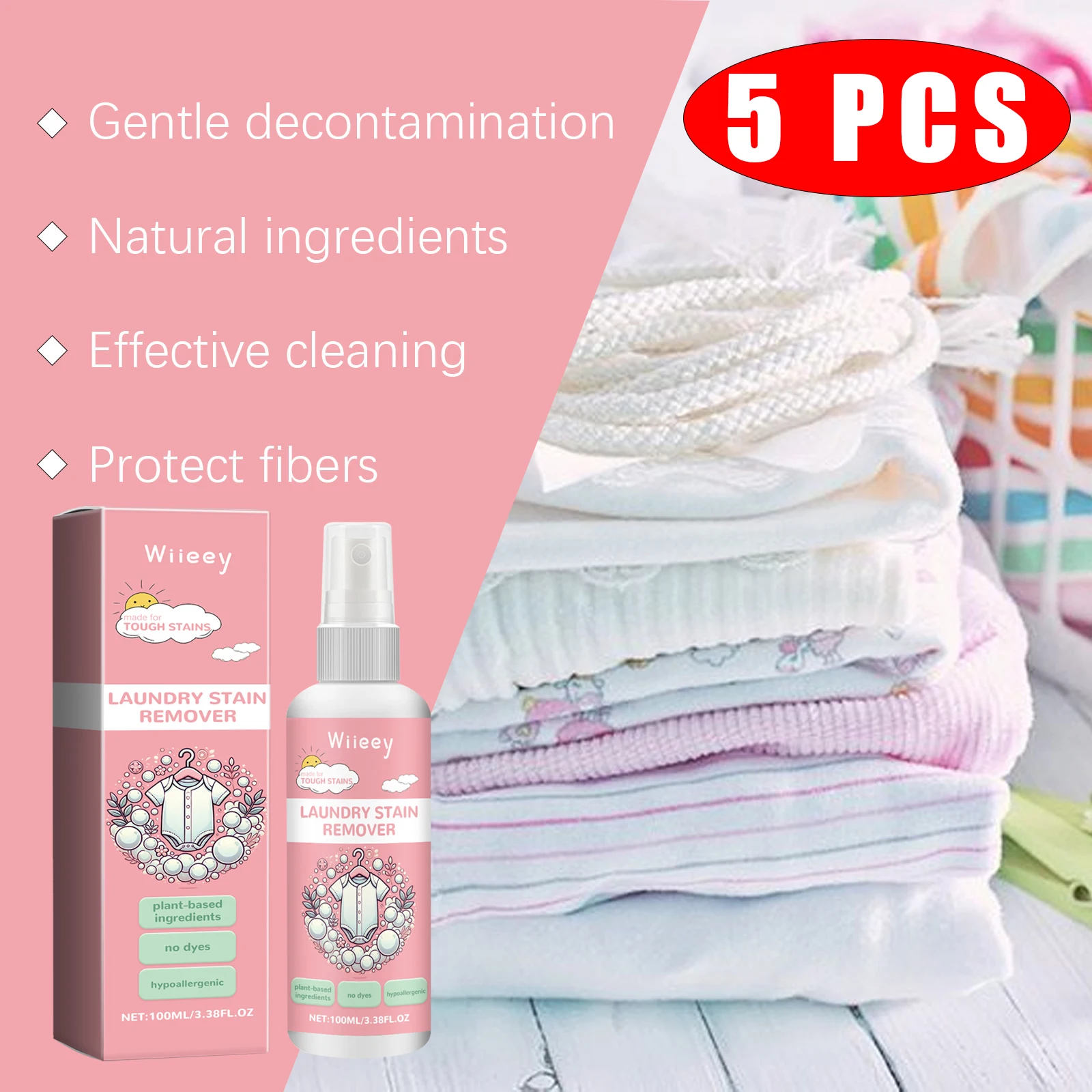 

5PCS Stain Remover for Baby Clothes Safety Newborn Baby Clothes Bodysuit Oil Yellow Stain Cleaning Remover Clothes Washing Agent