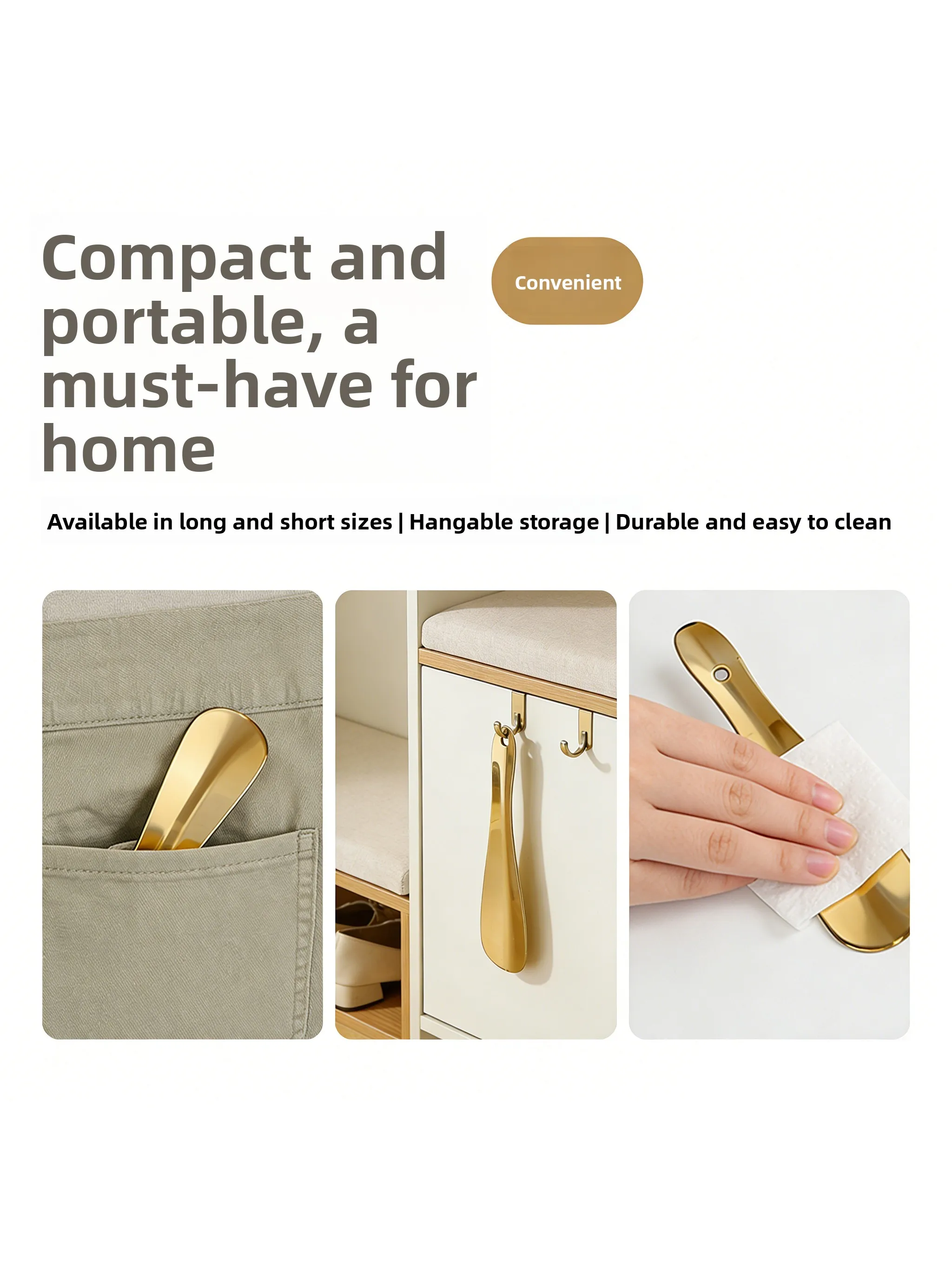 Portable Brass Metal Shoe Horn for Hotels And Home Use Comfortable Design High End Shoe Duster Easy to Use Daily Essential
