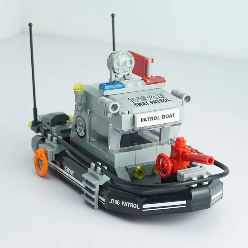Neue Militär SWAT Patrol Boot Bausteine Set Maritime Polizei Schiff Modell Kit Pädagogisches Spielzeug Für Kinder Jungen