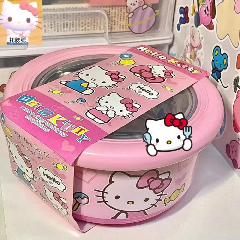 Kawaii sanrio hallo kitty edelstahl ramen schüssel abdeckung niedlich große instant nudeln frucht salat reiss uppe schüssel küchen utensilien