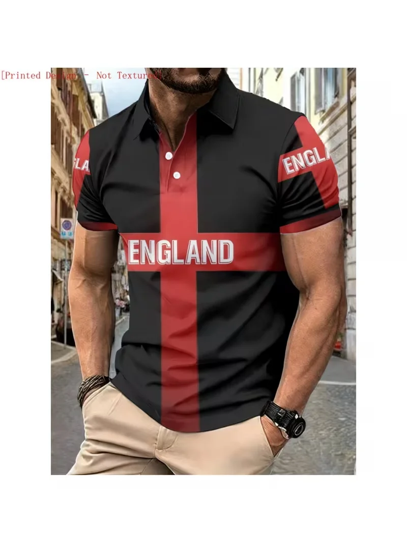 England Flag Pattern Soccer Jersey Mens Polo Shirts Quick Dry Polyester Short Sleeve Football T Shirts Daily Outdoor Sports Tee