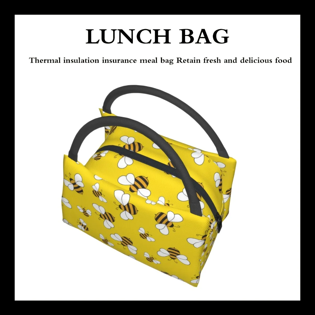 Insulated Lunch Bag With Bee Design - Reusable, Polyester Tote For Work, Picnics & Travel Lunch Boxes, Bento Boxes