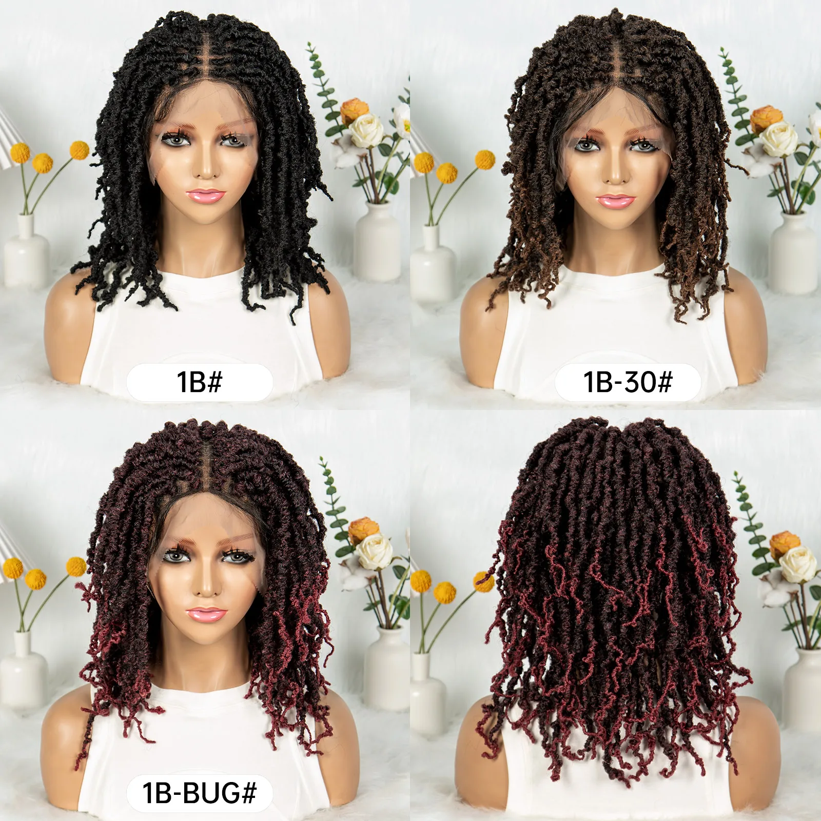 Synthetic Braided Wigs Full Lace Hair Wigs Short Locs Braids Wig with Baby Hair Handmade Braided Wigs for Black Women 14 inches