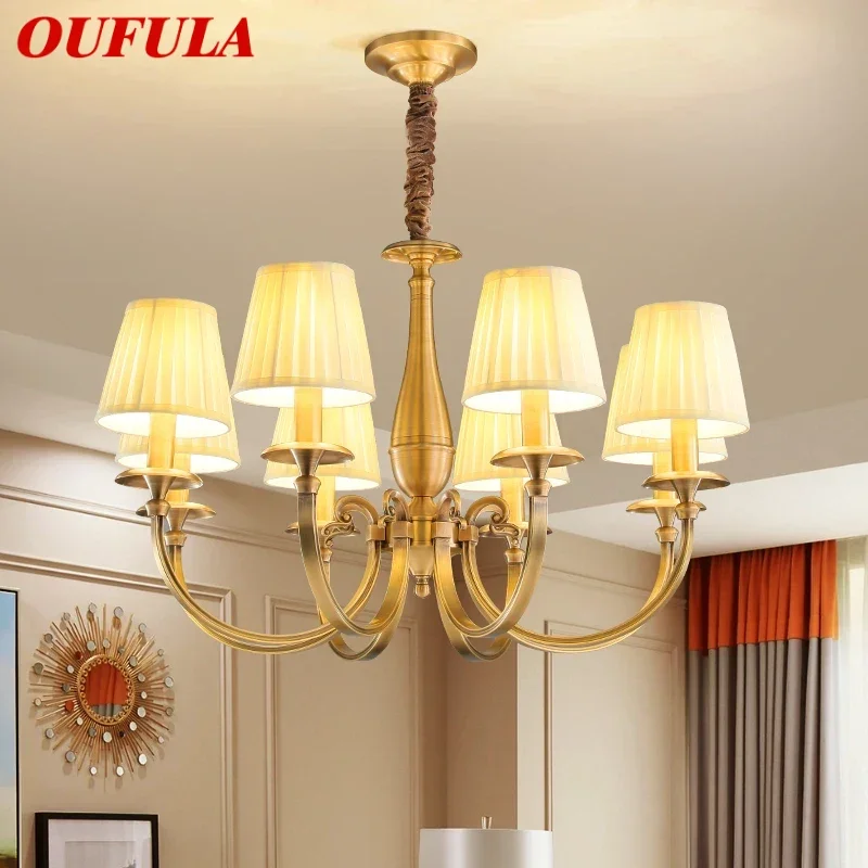 

OUFULA American Brass Pendent Lamp European Luxurious Living Room Dining Room Bedroom Villa Hotel Sample Room Chandelier