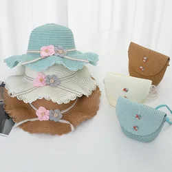 Fashion Summer Children Sunscreen Straw Hat Bag Weaving Grass Cap Cool Sun Hat For Girl Cute Breathable Baby accessories