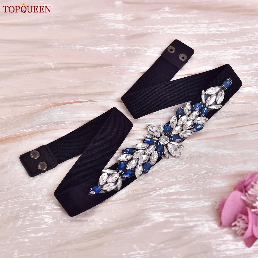 

TOPQUEEN женский эластичный пояс, модный темно-синий пояс со стразами, украшение для платьев, пальто и аксессуары S227