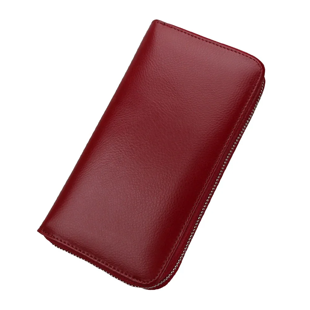 

Large Capacity Genuine Leather Wallet Multiple Slots Multi-Card Credit Card Holder Accordion Design Zippered Card Storage Bag