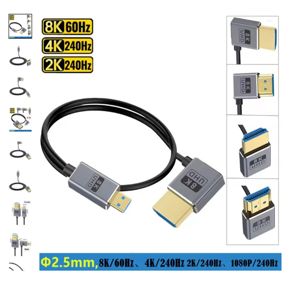 

Coaxial Ultra-Thin Wire OD 2.5mm 2.1 Version Micro HDMI To HDMI Compatible Cable, Digital Camera HD Cable 8K@60Hz 4K@240Hz