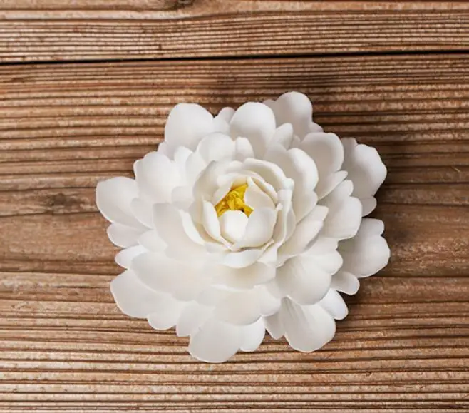 White Porcelain Ceramics Pretty Lotus Flower Censer Figurine Statue 3.9