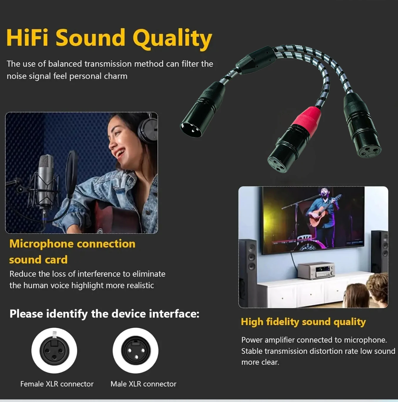 Cable divisor tipo XLR Y, 2 conectores hembra XLR a 1 conector macho XLR