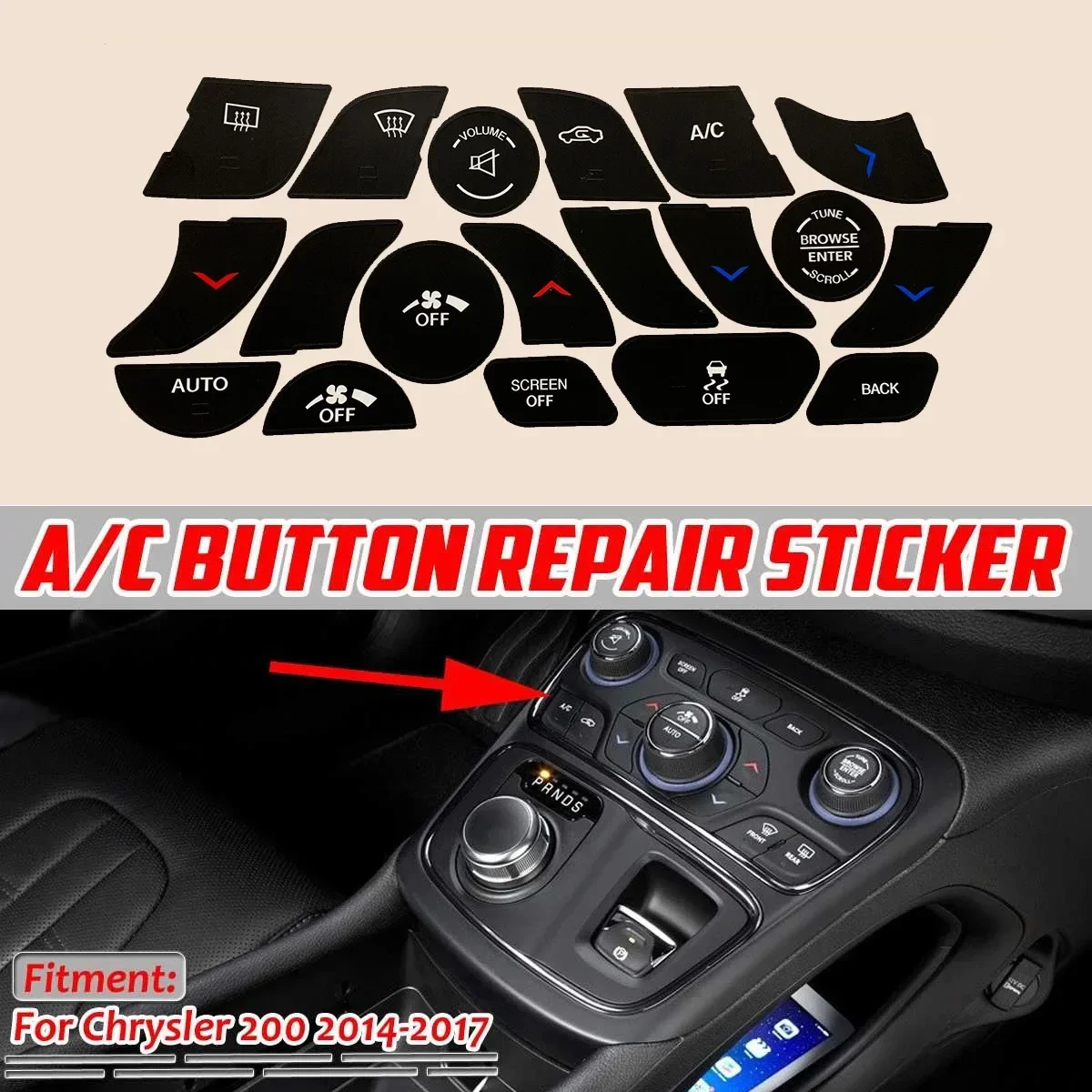 Car Interior A/C Button Repair Sticker Decals Accessories Car Stickers Matte Black For Chrysler 200 2014 2015 2016 2017